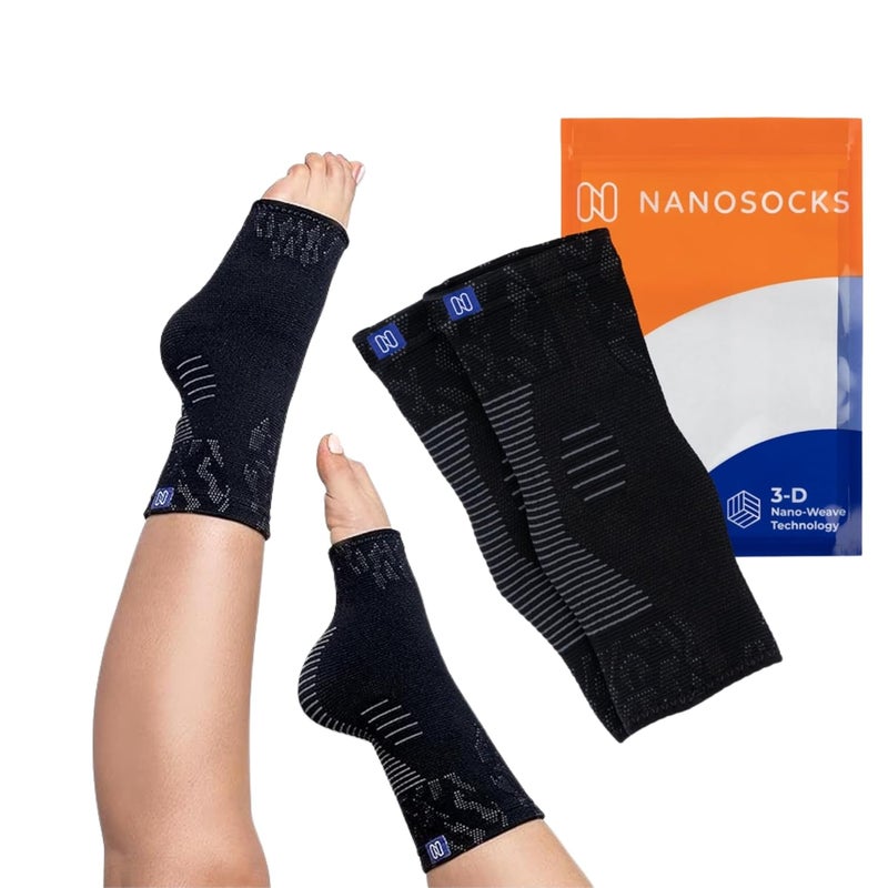 NanoSocks Compression Socks for Women & Men (1 Pair) - BEST Ankle Brace Support Sleeve for Neuropathy, Plantar Fasciitis, Diabetic Foot Nerve Pain Relief - Toeless (Medium, Black) - Image 1